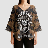 Native American Chief Warrior Kimono Sleeve Blouse Feather Headdress and Horse Tribal Arrow Pattern - Wonder Print Shop