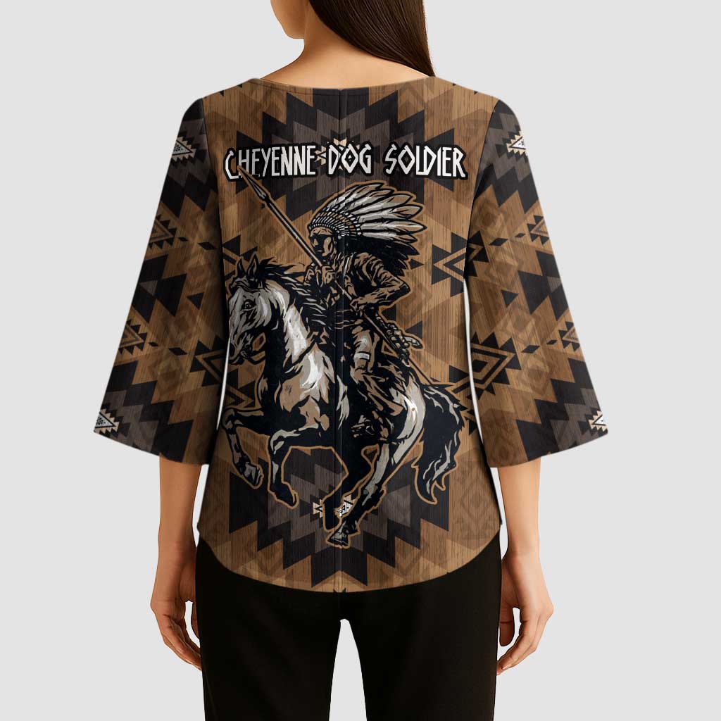 Native American Chief Warrior Kimono Sleeve Blouse Feather Headdress and Horse Tribal Arrow Pattern - Wonder Print Shop