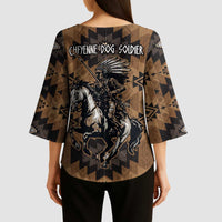 Native American Chief Warrior Kimono Sleeve Blouse Feather Headdress and Horse Tribal Arrow Pattern - Wonder Print Shop