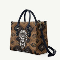 Native American Chief Warrior Leather Bag Feather Headdress and Horse Tribal Arrow Pattern - Wonder Print Shop