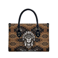 Native American Chief Warrior Leather Bag Feather Headdress and Horse Tribal Arrow Pattern - Wonder Print Shop