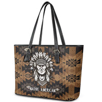 Native American Chief Warrior Leather Tote Bag Feather Headdress and Horse Tribal Arrow Pattern - Wonder Print Shop