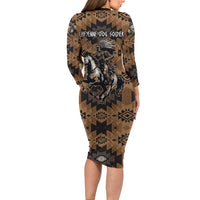 Native American Chief Warrior Long Sleeve Bodycon Dress Feather Headdress and Horse Tribal Arrow Pattern - Wonder Print Shop