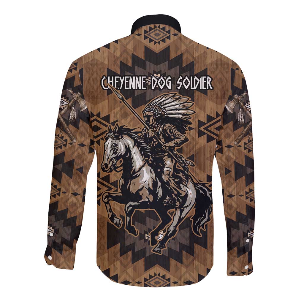 Native American Chief Warrior Long Sleeve Button Shirt Feather Headdress and Horse Tribal Arrow Pattern - Wonder Print Shop