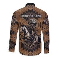 Native American Chief Warrior Long Sleeve Button Shirt Feather Headdress and Horse Tribal Arrow Pattern - Wonder Print Shop