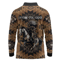 Native American Chief Warrior Long Sleeve Polo Shirt Feather Headdress and Horse Tribal Arrow Pattern - Wonder Print Shop