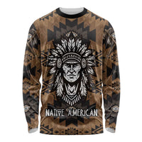 Native American Chief Warrior Long Sleeve Shirt Feather Headdress and Horse Tribal Arrow Pattern - Wonder Print Shop