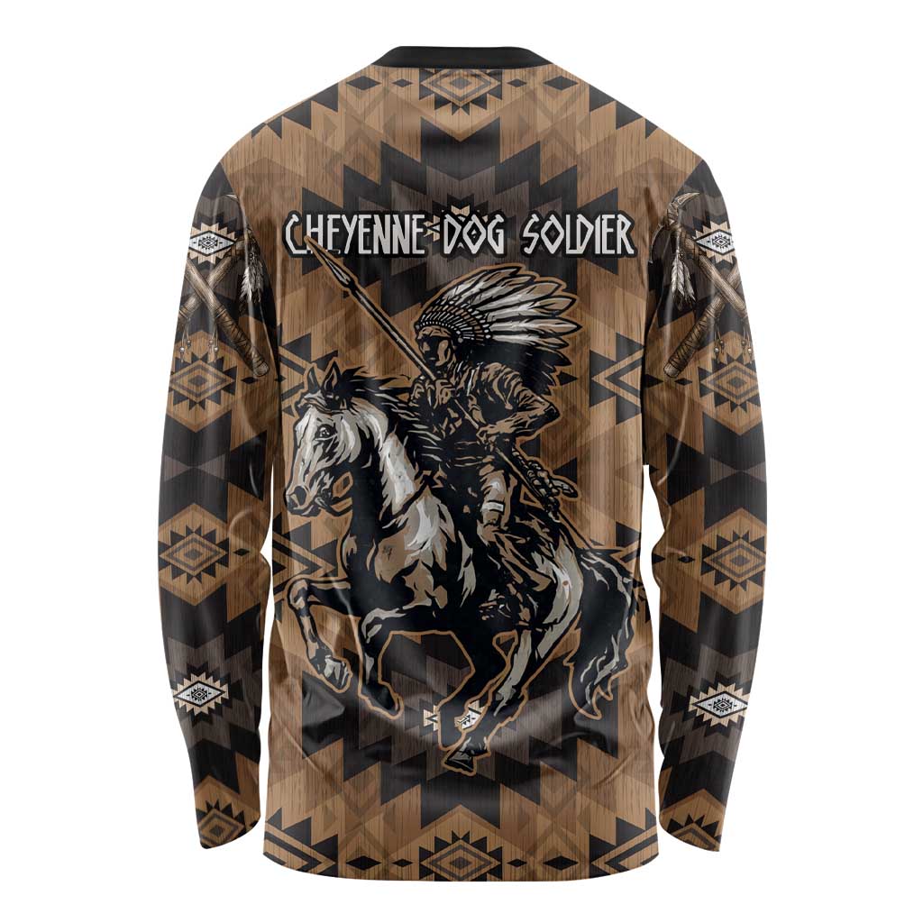 Native American Chief Warrior Long Sleeve Shirt Feather Headdress and Horse Tribal Arrow Pattern - Wonder Print Shop