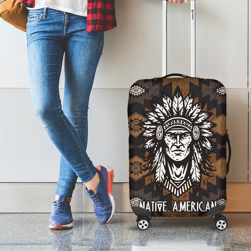 Native American Chief Warrior Luggage Cover Feather Headdress and Horse Tribal Arrow Pattern - Wonder Print Shop