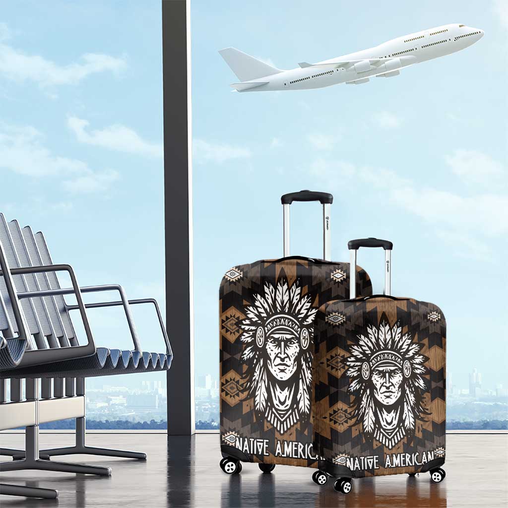Native American Chief Warrior Luggage Cover Feather Headdress and Horse Tribal Arrow Pattern - Wonder Print Shop