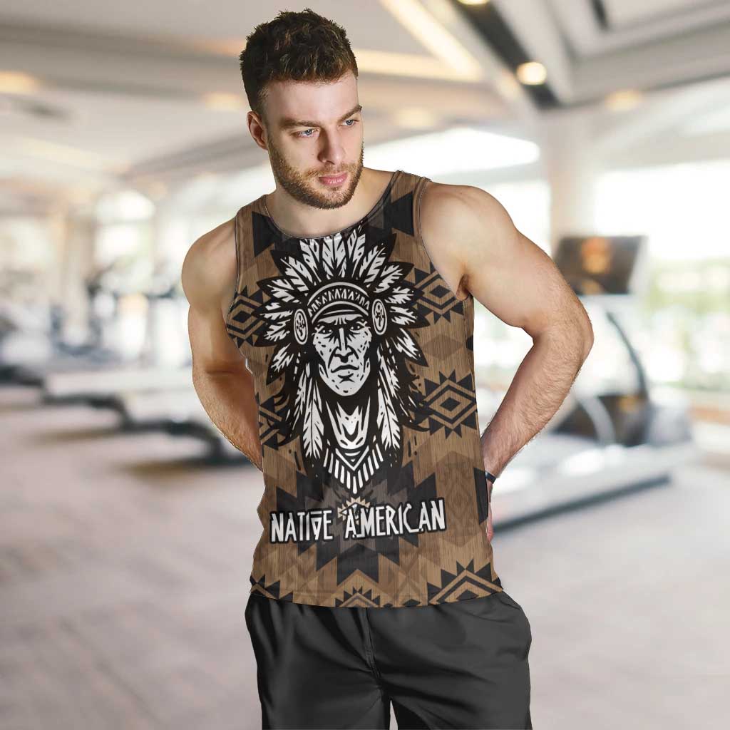 Native American Chief Warrior Men Tank Top Feather Headdress and Horse Tribal Arrow Pattern - Wonder Print Shop
