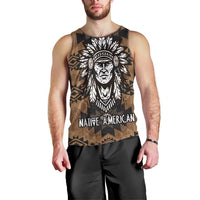 Native American Chief Warrior Men Tank Top Feather Headdress and Horse Tribal Arrow Pattern - Wonder Print Shop