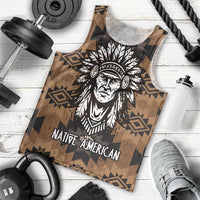Native American Chief Warrior Men Tank Top Feather Headdress and Horse Tribal Arrow Pattern - Wonder Print Shop