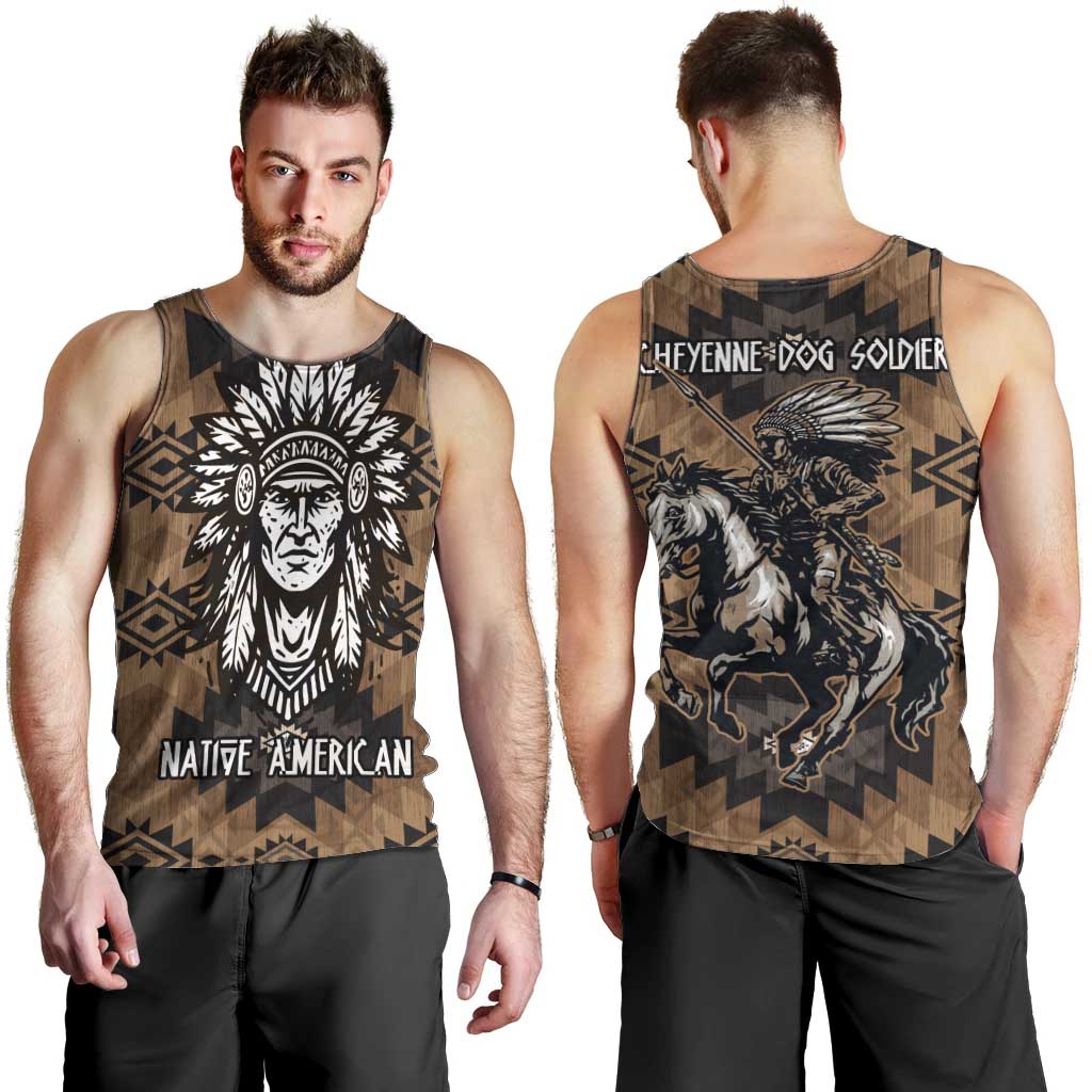 Native American Chief Warrior Men Tank Top Feather Headdress and Horse Tribal Arrow Pattern - Wonder Print Shop