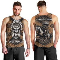 Native American Chief Warrior Men Tank Top Feather Headdress and Horse Tribal Arrow Pattern - Wonder Print Shop