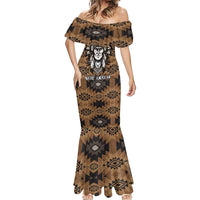 Native American Chief Warrior Mermaid Dress Feather Headdress and Horse Tribal Arrow Pattern - Wonder Print Shop