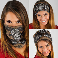 Native American Chief Warrior Neck Gaiter Feather Headdress and Horse Tribal Arrow Pattern - Wonder Print Shop