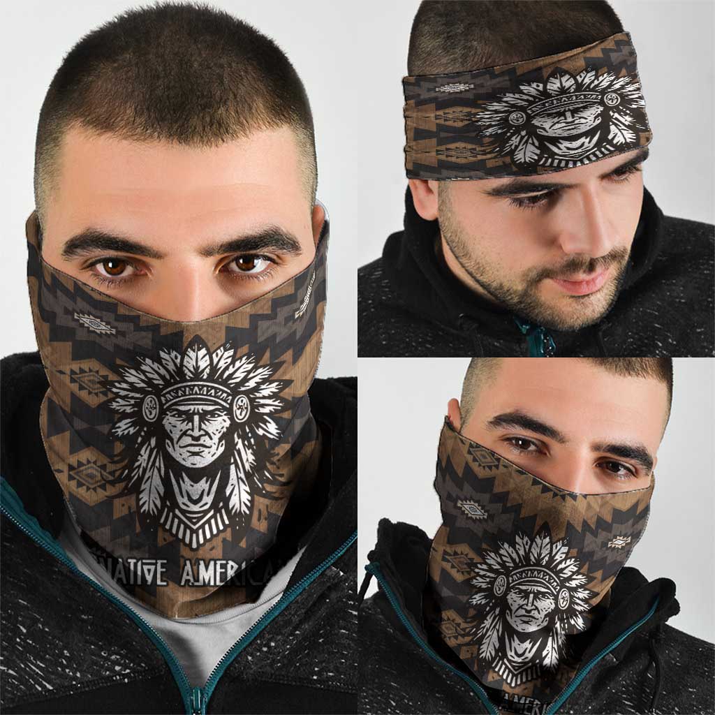Native American Chief Warrior Neck Gaiter Feather Headdress and Horse Tribal Arrow Pattern - Wonder Print Shop