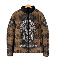 Native American Chief Warrior Padded Jacket Feather Headdress and Horse Tribal Arrow Pattern - Wonder Print Shop