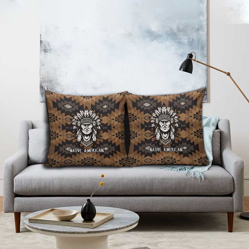 Native American Chief Warrior Pillow Cover Feather Headdress and Horse Tribal Arrow Pattern - Wonder Print Shop