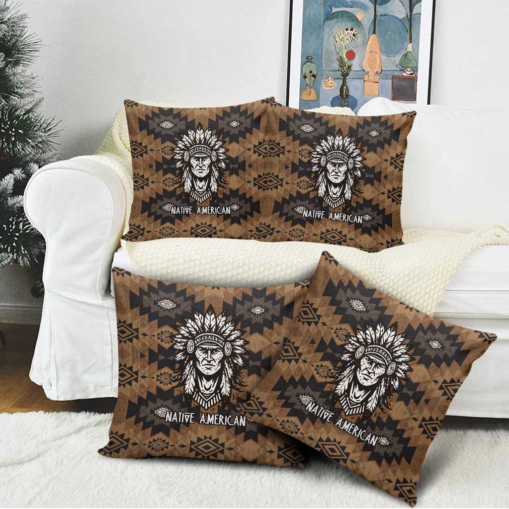 Native American Chief Warrior Pillow Cover Feather Headdress and Horse Tribal Arrow Pattern - Wonder Print Shop