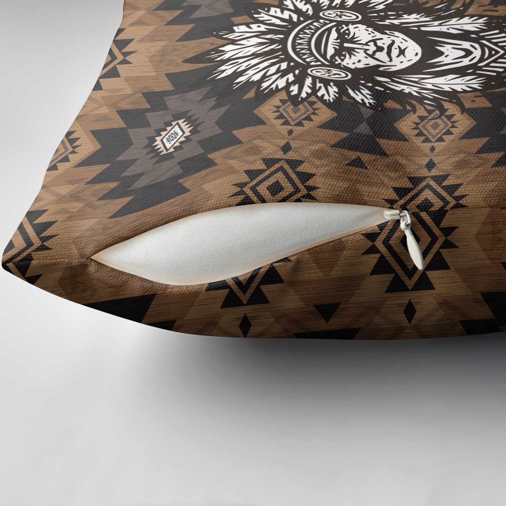 Native American Chief Warrior Pillow Cover Feather Headdress and Horse Tribal Arrow Pattern - Wonder Print Shop