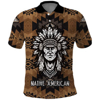 Native American Chief Warrior Polo Shirt Feather Headdress and Horse Tribal Arrow Pattern - Wonder Print Shop