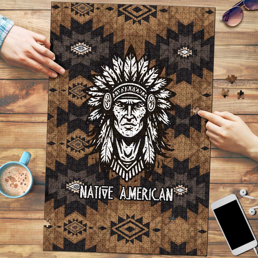 Native American Chief Warrior Puzzle Feather Headdress and Horse Tribal Arrow Pattern - Wonder Print Shop