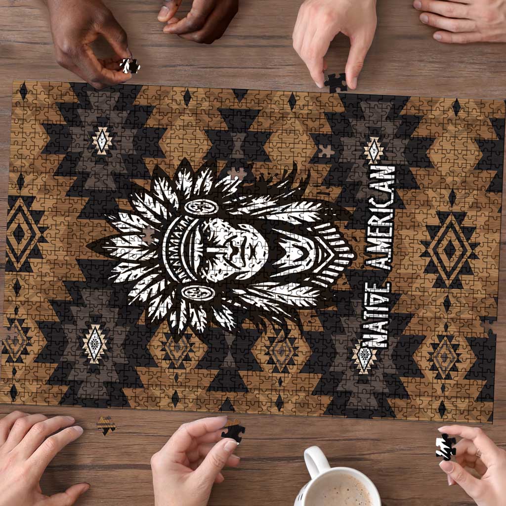 Native American Chief Warrior Puzzle Feather Headdress and Horse Tribal Arrow Pattern - Wonder Print Shop