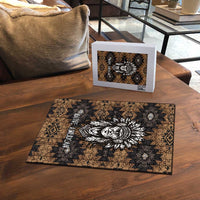 Native American Chief Warrior Puzzle Feather Headdress and Horse Tribal Arrow Pattern - Wonder Print Shop