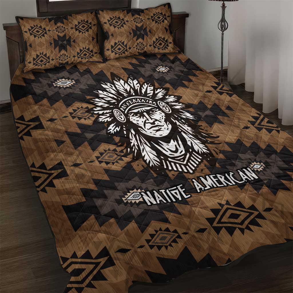 Native American Chief Warrior Quilt Bed Set Feather Headdress and Horse Tribal Arrow Pattern - Wonder Print Shop