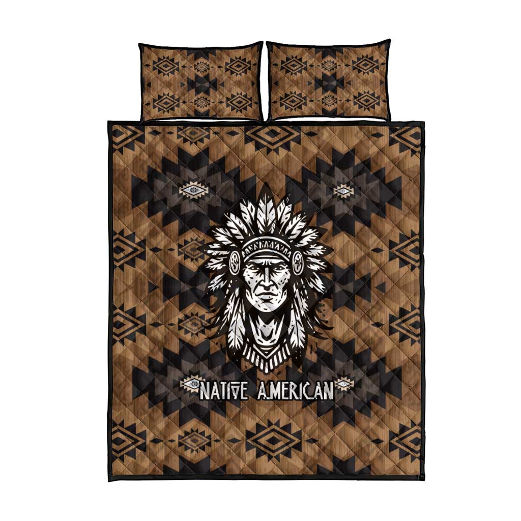 Native American Chief Warrior Quilt Bed Set Feather Headdress and Horse Tribal Arrow Pattern - Wonder Print Shop