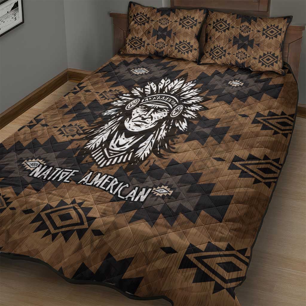 Native American Chief Warrior Quilt Bed Set Feather Headdress and Horse Tribal Arrow Pattern - Wonder Print Shop