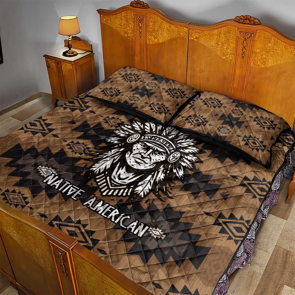 Native American Chief Warrior Quilt Bed Set Feather Headdress and Horse Tribal Arrow Pattern - Wonder Print Shop