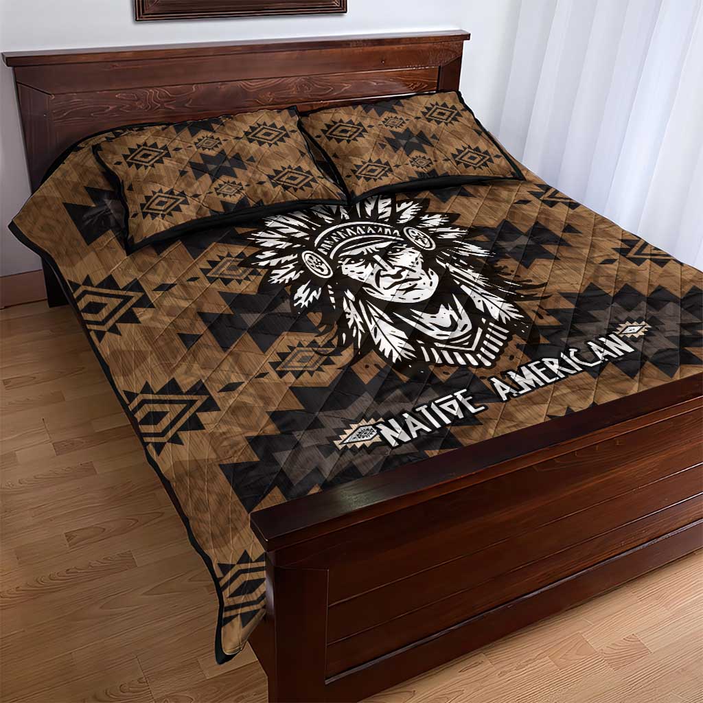 Native American Chief Warrior Quilt Bed Set Feather Headdress and Horse Tribal Arrow Pattern - Wonder Print Shop