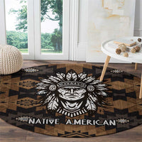 Native American Chief Warrior Round Carpet Feather Headdress and Horse Tribal Arrow Pattern - Wonder Print Shop