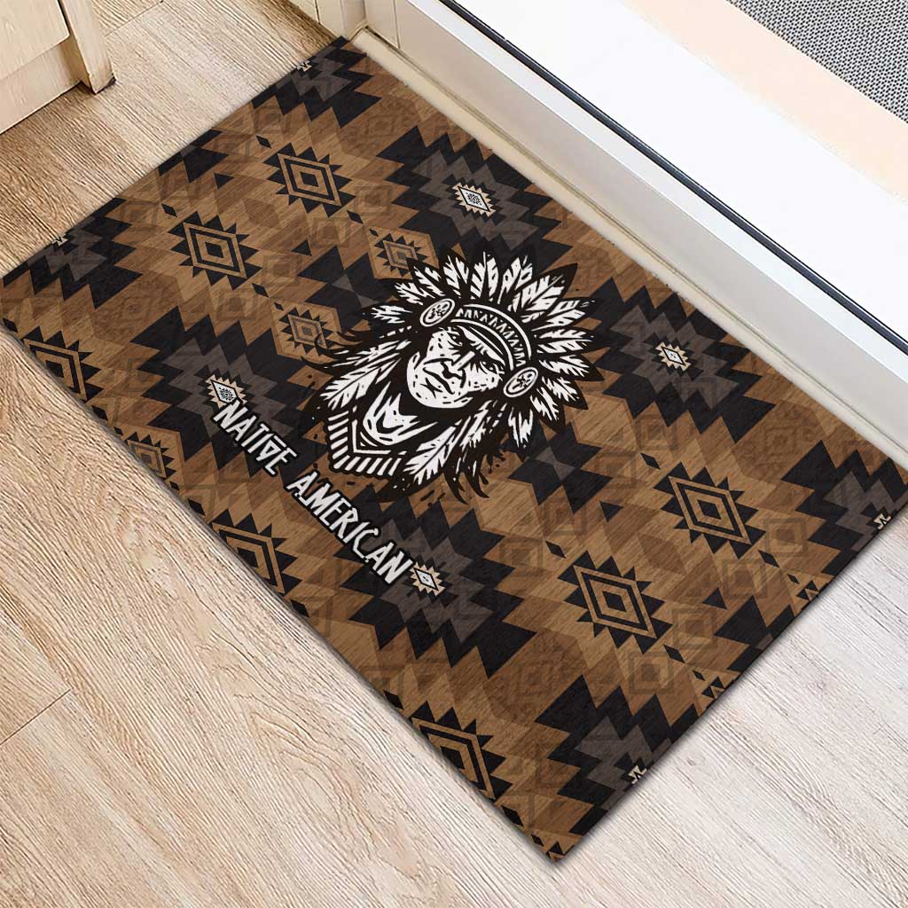 Native American Chief Warrior Rubber Doormat Feather Headdress and Horse Tribal Arrow Pattern - Wonder Print Shop