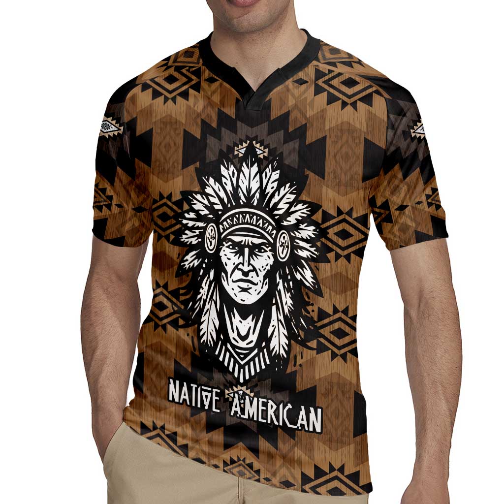 Native American Chief Warrior Rugby Jersey Feather Headdress and Horse Tribal Arrow Pattern - Wonder Print Shop