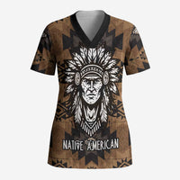 Native American Chief Warrior Scrub Top Feather Headdress and Horse Tribal Arrow Pattern - Wonder Print Shop