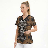 Native American Chief Warrior Scrub Top Feather Headdress and Horse Tribal Arrow Pattern - Wonder Print Shop