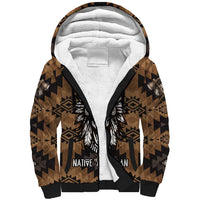 Native American Chief Warrior Sherpa Hoodie Feather Headdress and Horse Tribal Arrow Pattern - Wonder Print Shop