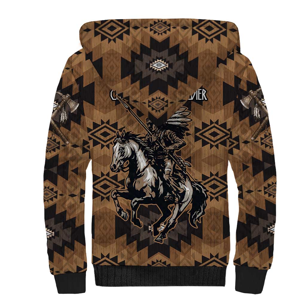 Native American Chief Warrior Sherpa Hoodie Feather Headdress and Horse Tribal Arrow Pattern - Wonder Print Shop