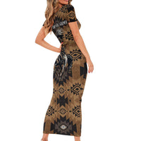Native American Chief Warrior Short Sleeve Bodycon Dress Feather Headdress and Horse Tribal Arrow Pattern - Wonder Print Shop