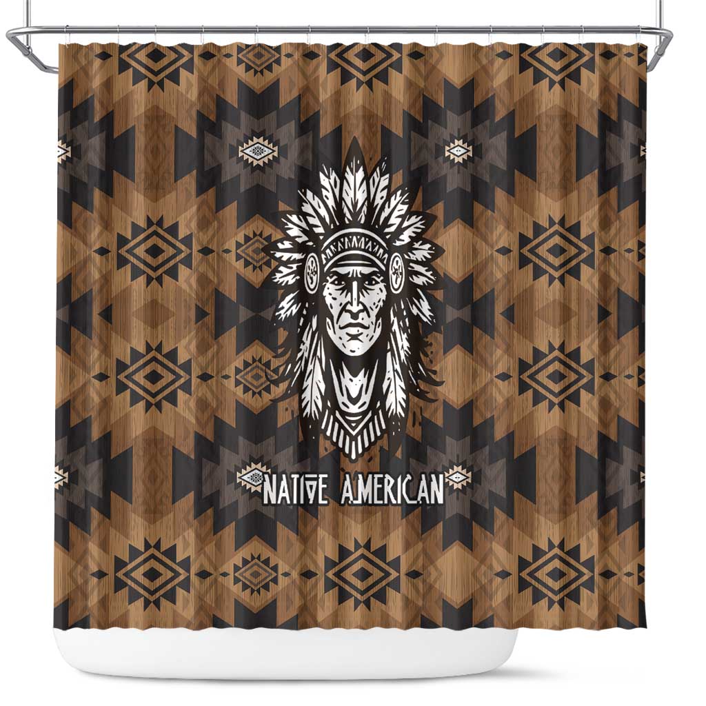 Native American Chief Warrior Shower Curtain Feather Headdress and Horse Tribal Arrow Pattern - Wonder Print Shop