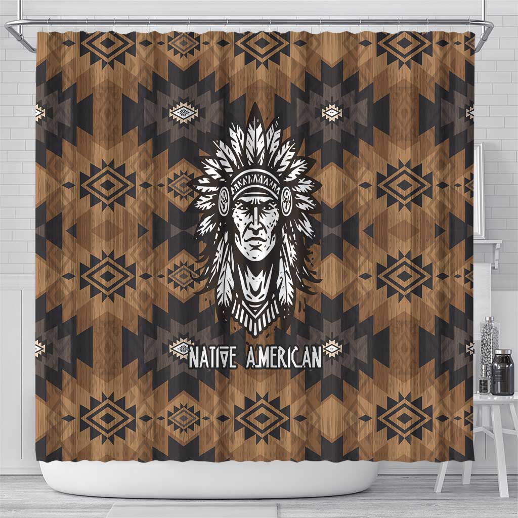 Native American Chief Warrior Shower Curtain Feather Headdress and Horse Tribal Arrow Pattern - Wonder Print Shop