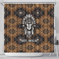 Native American Chief Warrior Shower Curtain Feather Headdress and Horse Tribal Arrow Pattern - Wonder Print Shop