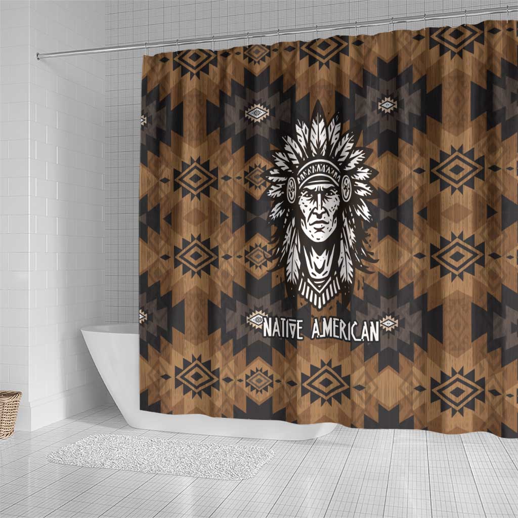 Native American Chief Warrior Shower Curtain Feather Headdress and Horse Tribal Arrow Pattern - Wonder Print Shop