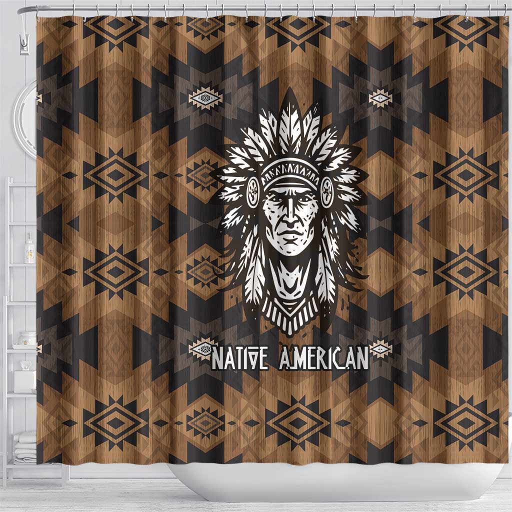 Native American Chief Warrior Shower Curtain Feather Headdress and Horse Tribal Arrow Pattern - Wonder Print Shop