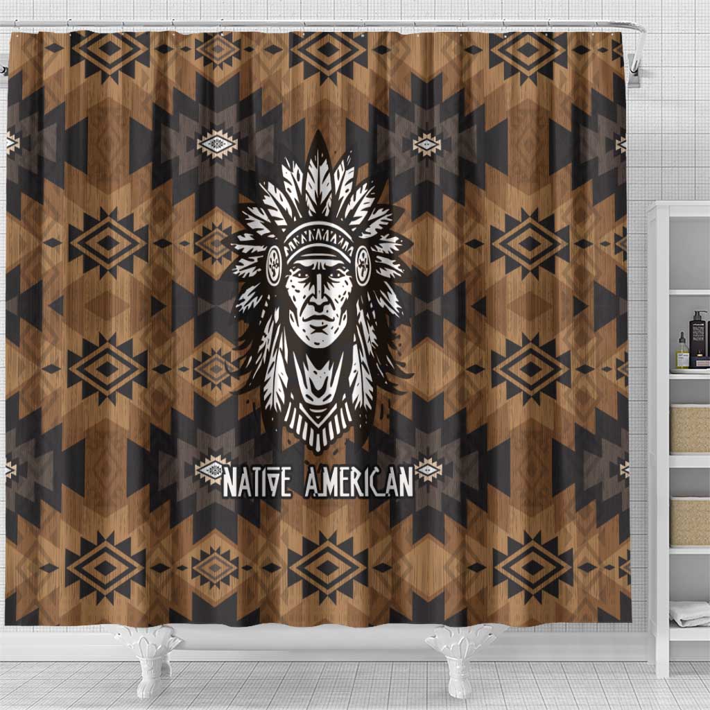 Native American Chief Warrior Shower Curtain Feather Headdress and Horse Tribal Arrow Pattern - Wonder Print Shop