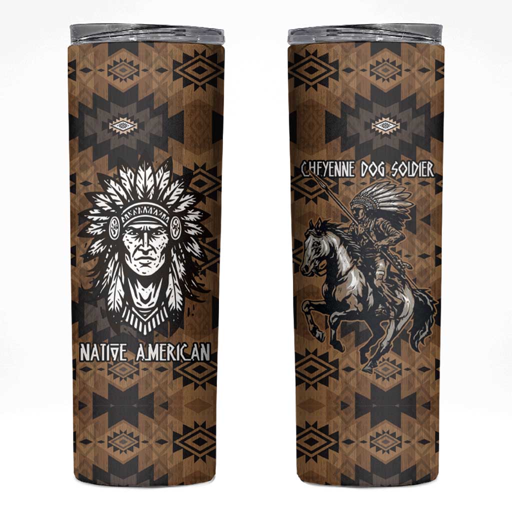 Native American Chief Warrior Skinny Tumbler Feather Headdress and Horse Tribal Arrow Pattern - Wonder Print Shop
